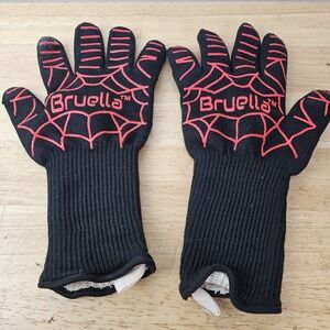 Bruella Heat Resistant Grilling Gloves Mens Black Red‎ Used